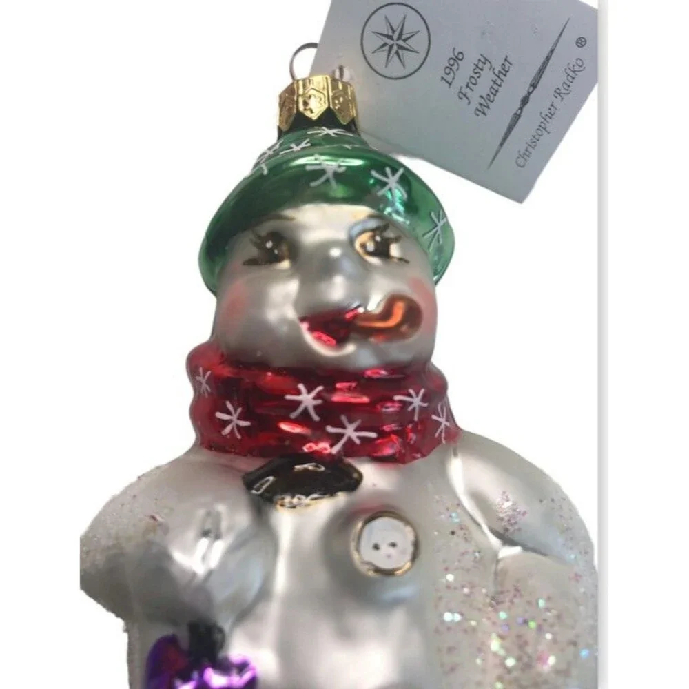Vintage Christopher Radko Frosty Weather Snowman Christmas Ornament Tag Box 1996